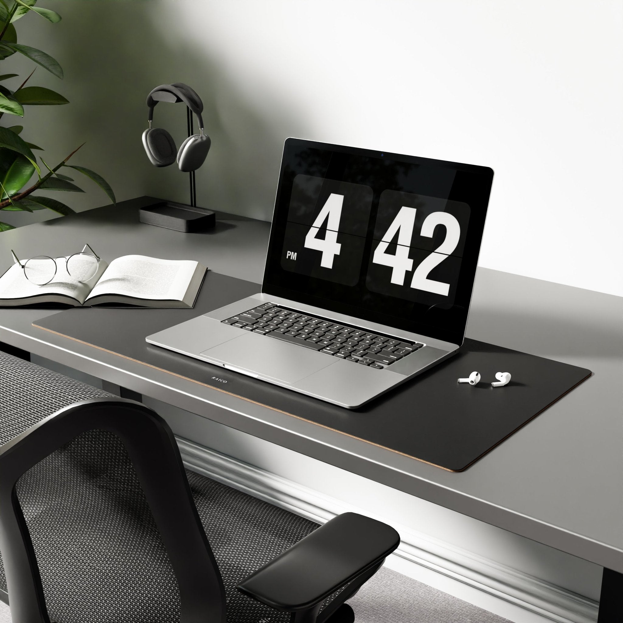 Large Leather Desk Mat on Desk Black Grovemade 