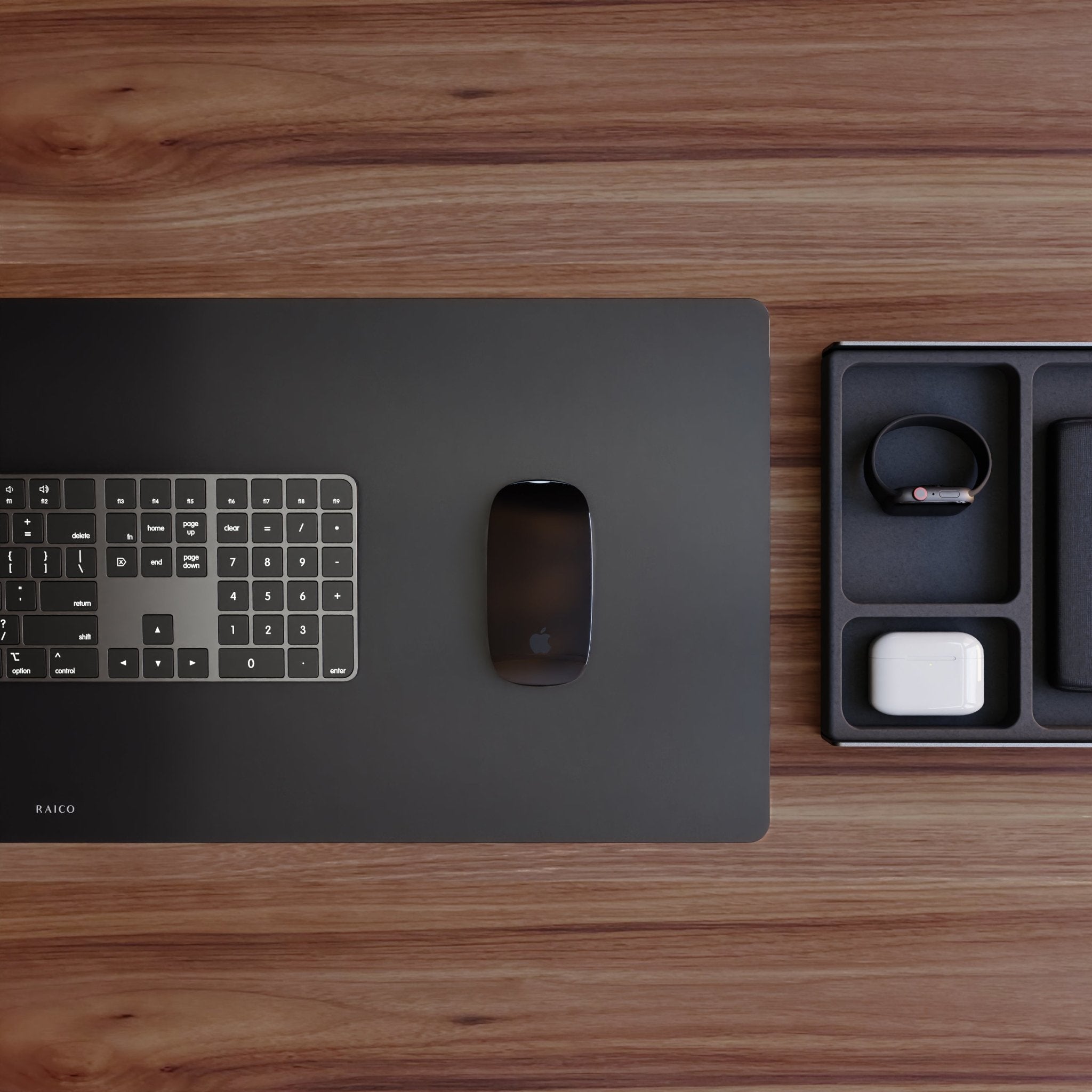 Leather Desk Mat Black on Walnut Desk Raico Store