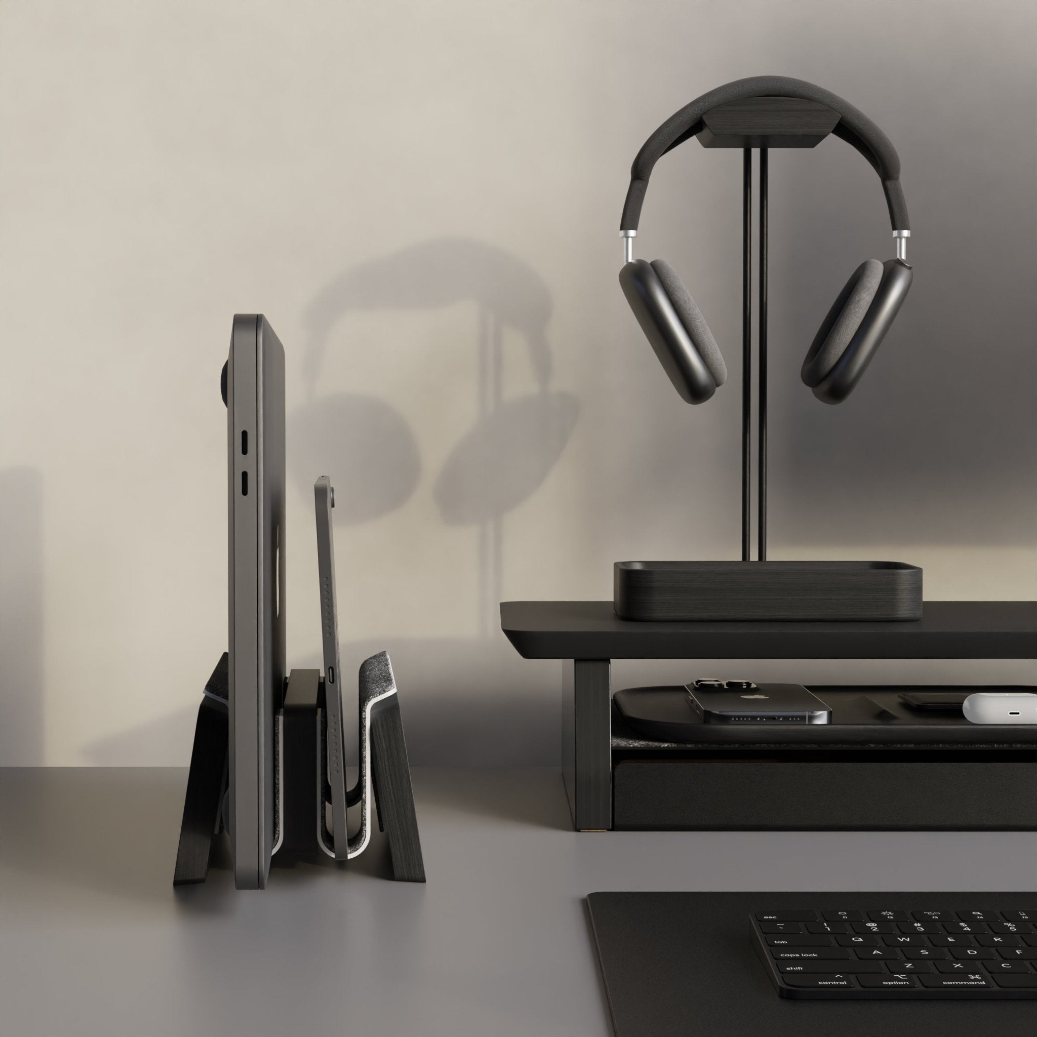 Vertical Laptop Stand | Black Wood - Raico Store